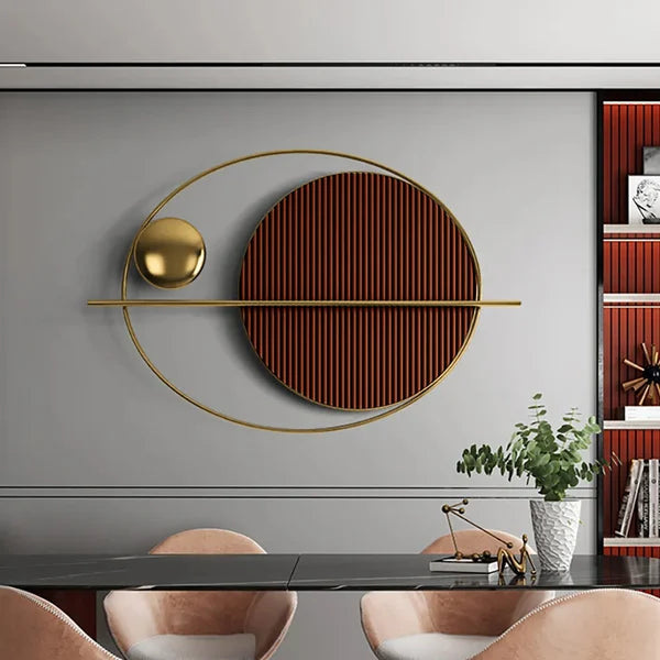 Oval Geometric Brown Metal Hanging Wall Art