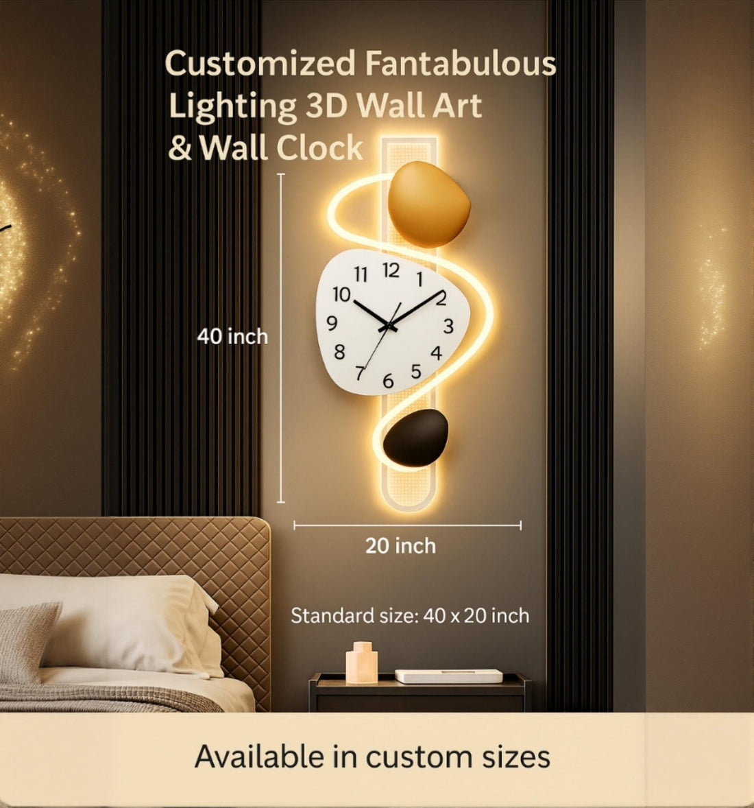 Customized Fantabulous Lighting 3D wall art & Wall Clock